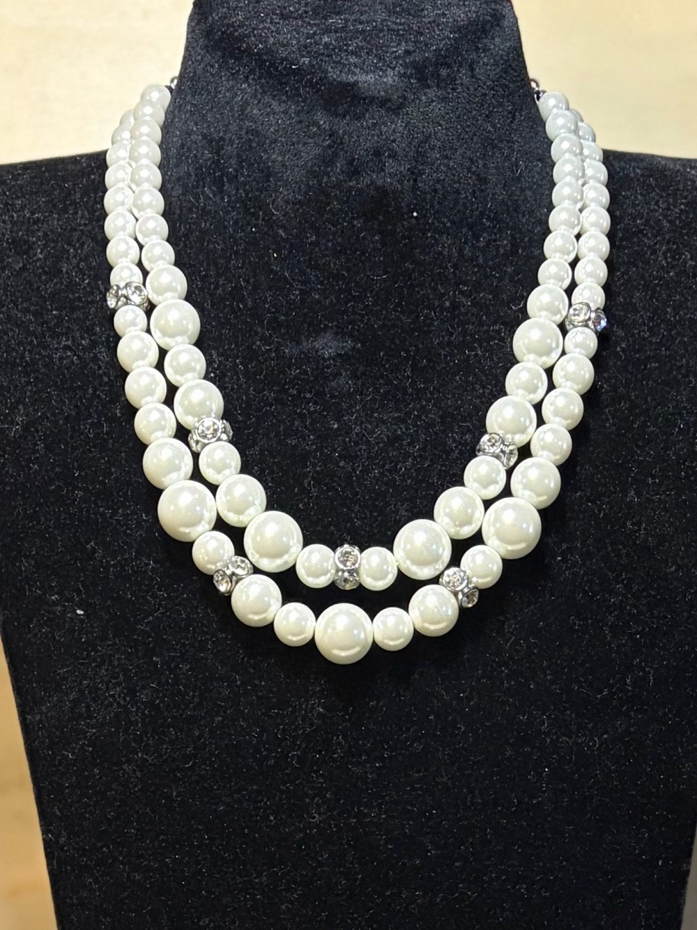 Simply Vera Vera Wang White Pearl Double-Strand Necklace with Crystal Spacers